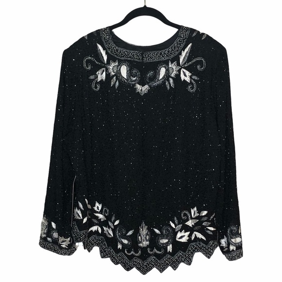 DRAPERS & DAMON’S Black and Silver Beaded Top - Picture 1 of 6